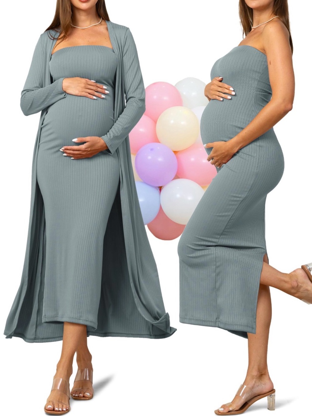Bodycon Dress with Matching Duster - Sage Green/grey/ Maternity Wear